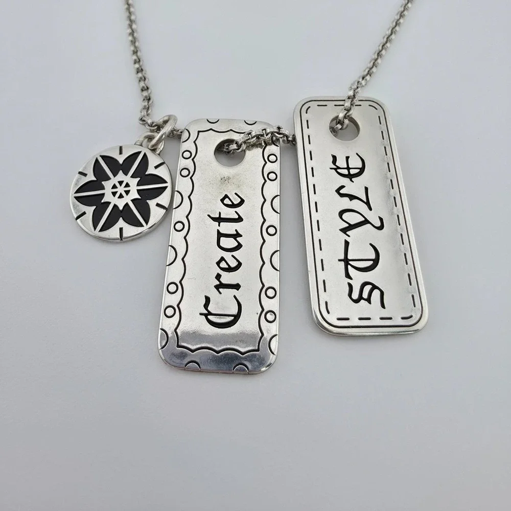 BRIGHTON 'Manuscript' Dog Tag Necklace Heart Soul Dream Believe Silver Plate 18